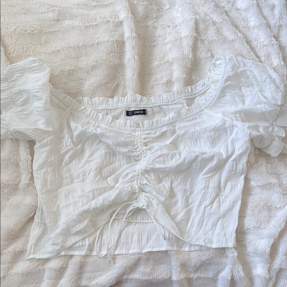 SHEIN White Ruched Crop Blouse